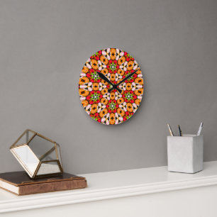 Reloj Redondo Mediano Patrón de buquet de tulipanes