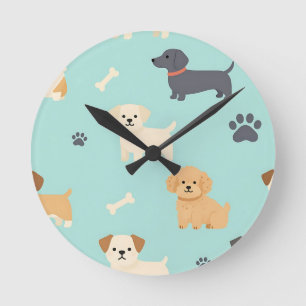 Reloj Redondo Mediano Patrón de cachorros adorables