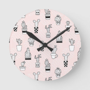 Reloj Redondo Mediano Patrón de cactus dibujado a mano