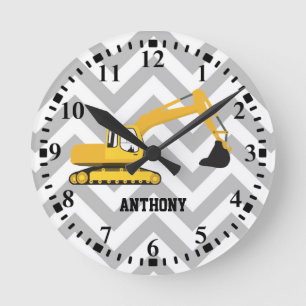 Reloj Redondo Mediano Patrón de Camión de Construcción de Excavador Pers