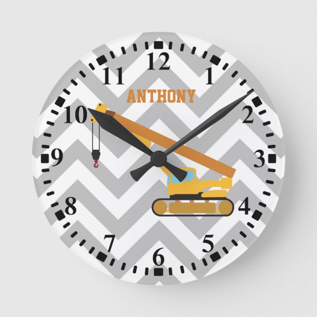 Reloj Redondo Mediano Patrón de camión de construcción de grúas personal (Anverso)