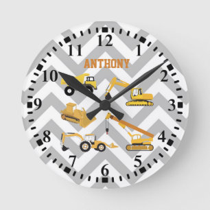 Reloj Redondo Mediano Patrón de camiones de construcción personalizados