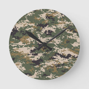 Reloj Redondo Mediano Patrón de Camuflaje Digital Verde