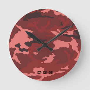 Reloj Redondo Mediano Patrón de camuflaje rojo