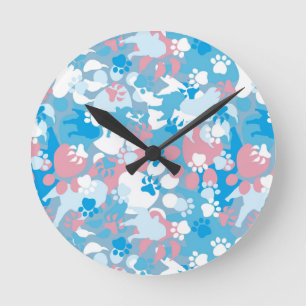 Reloj Redondo Mediano Patrón de camuflaje rosa y azul de perro