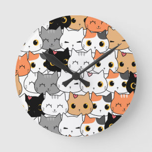 Reloj Redondo Mediano Patrón de caras de gato Kawaii lindas