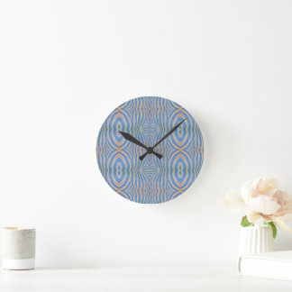 Reloj Redondo Mediano Patrón de cebra azul y dorado texturizado y simétr