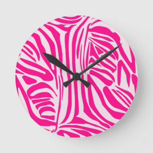 Reloj Redondo Mediano Patrón de cebra rosa