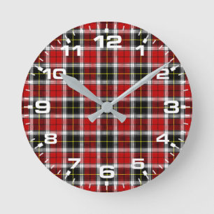 Reloj Redondo Mediano Patrón de cheques rojos marrones-52626