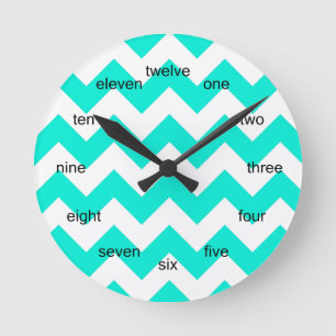 Reloj Redondo Mediano Patrón de Chevron blanco y Aqua