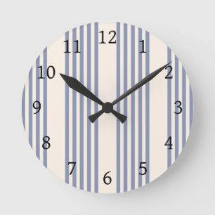 Reloj Redondo Mediano Patrón de cinco rayas azul-gris y beige