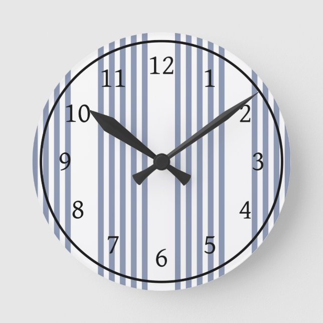 Reloj Redondo Mediano Patrón de cinco rayas azul-gris y blanco (Anverso)