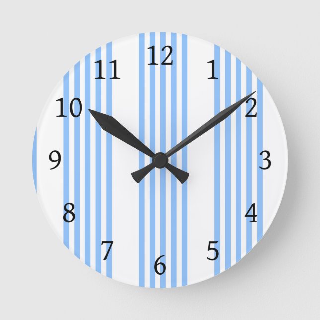 Reloj Redondo Mediano Patrón de cinco rayas azul y blanco (Anverso)