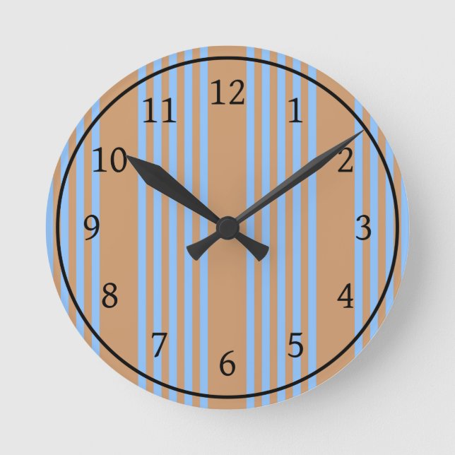 Reloj Redondo Mediano Patrón de cinco rayas azul y marrón (Anverso)