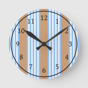 Reloj Redondo Mediano Patrón de cinco rayas azules y blancas con color m