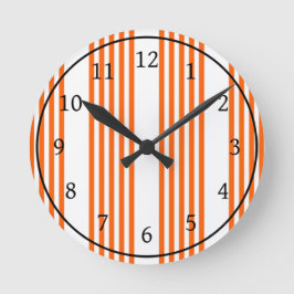 Reloj Redondo Mediano patrón de cinco rayas blanco y naranja