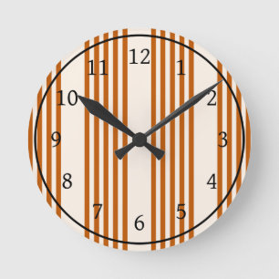 Reloj Redondo Mediano Patrón de cinco rayas de naranja quemado y beige