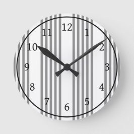 Reloj Redondo Mediano Patrón de cinco rayas gris y blanco