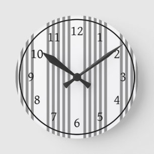 Reloj Redondo Mediano Patrón de cinco rayas gris y blanco