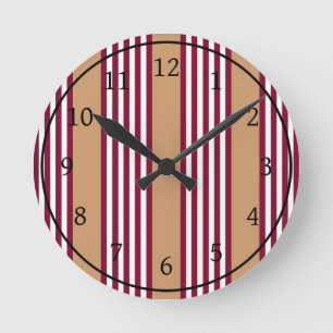 Reloj Redondo Mediano Patrón de cinco rayas rojo burdeos