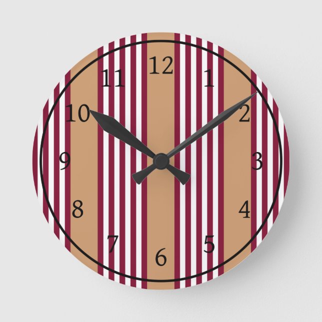 Reloj Redondo Mediano Patrón de cinco rayas rojo burdeos (Anverso)