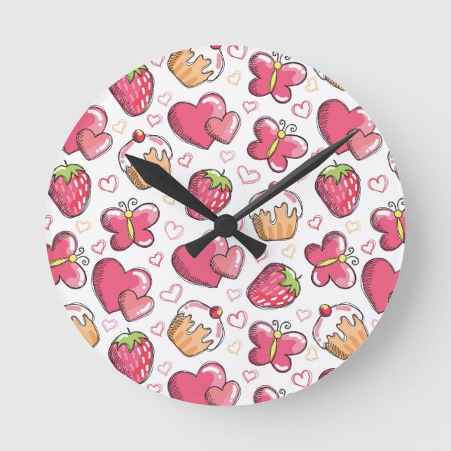 Reloj Redondo Mediano patrón de comida romántica (Anverso)