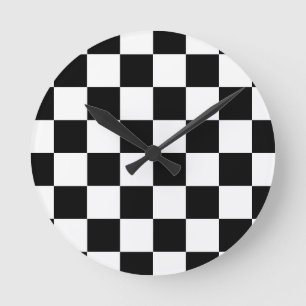 Reloj Redondo Mediano Patrón de comprobación de blanco negro