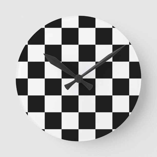 Reloj Redondo Mediano Patrón de comprobación de blanco negro (Anverso)
