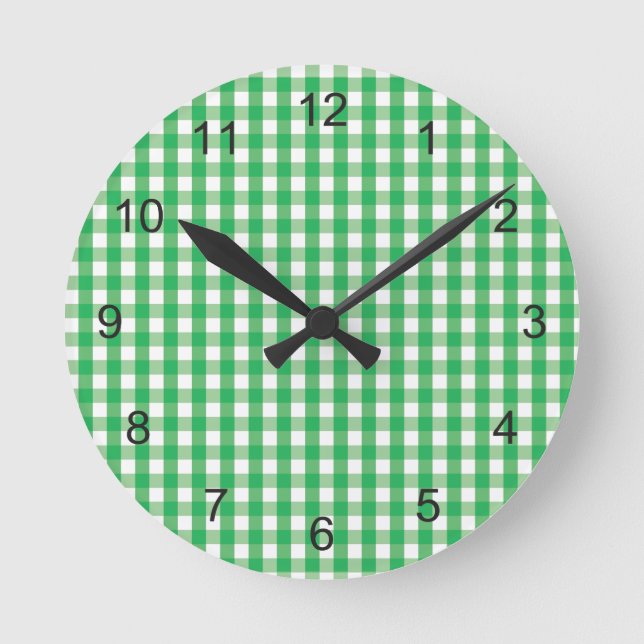 Reloj Redondo Mediano Patrón de comprobación de Gingham verde (Anverso)
