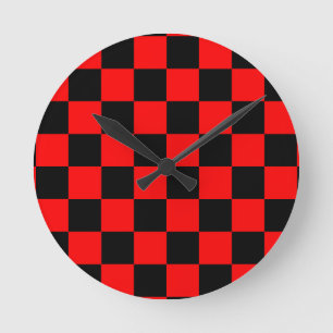 Reloj Redondo Mediano Patrón de comprobación de negro rojo