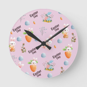 Reloj Redondo Mediano Patrón de Conejos de Día de Pascua
