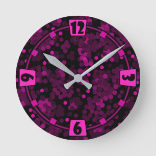 Reloj Redondo Mediano Patrón de confeti de puntos de polka rosa y burdeo