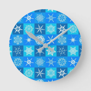 Reloj Redondo Mediano Patrón de copos de nieve azules