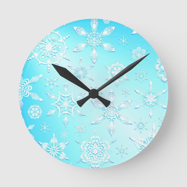Reloj Redondo Mediano Patrón de copos de nieve de cristal (Anverso)