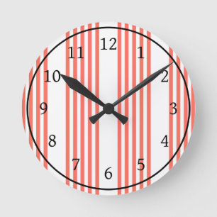 Reloj Redondo Mediano Patrón de coral vivo y cinco rayas blancas