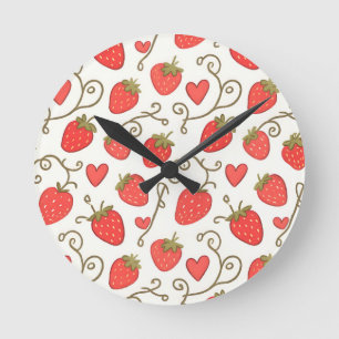 Reloj Redondo Mediano Patrón de Corazón de Fresa Lindo y Caprichoso