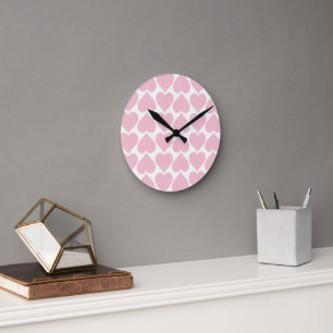 Reloj Redondo Mediano Patrón de corazón rosado, romántico, amor