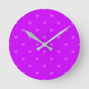 Reloj Redondo Mediano Patrón de corazones púrpuros