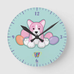 Reloj Redondo Mediano Patrón de corgi de resorte de lilo