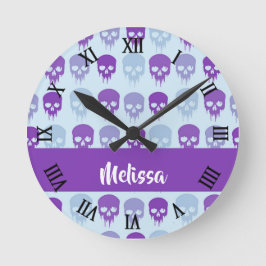 Reloj Redondo Mediano Patrón de cráneo morado y azul