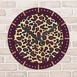 Reloj Redondo Mediano Patrón de crema marrón de piel de leopardo -