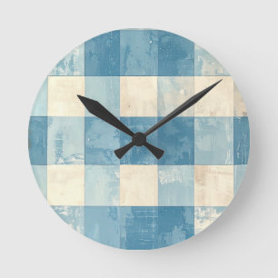 Reloj Redondo Mediano Patrón de cuadros azules y crema