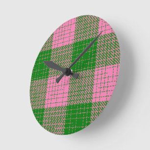 Reloj Redondo Mediano Patrón de cuadros cruzados rosa y verde