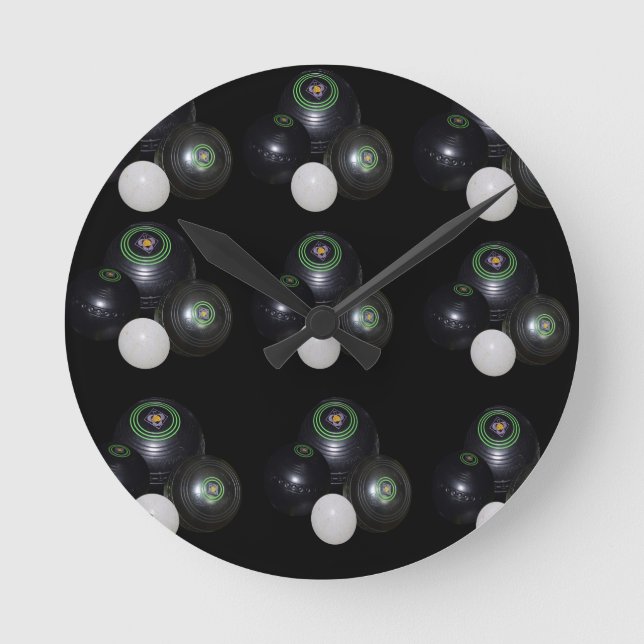 Reloj Redondo Mediano Patrón De Cuadros De Césped Negro Y Blanco, (Anverso)