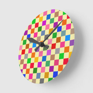 Reloj Redondo Mediano Patrón de cuadros de colores amarillo