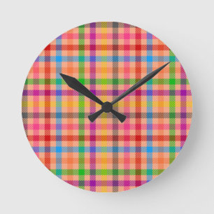 Reloj Redondo Mediano Patrón de cuadros escoceses de gingham color naran