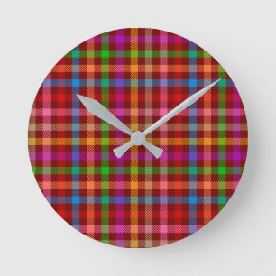Reloj Redondo Mediano Patrón de cuadros escoceses de gingham colorido ro