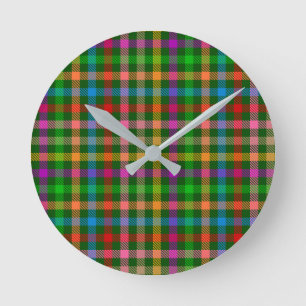 Reloj Redondo Mediano Patrón de cuadros escoceses gingham de color verde