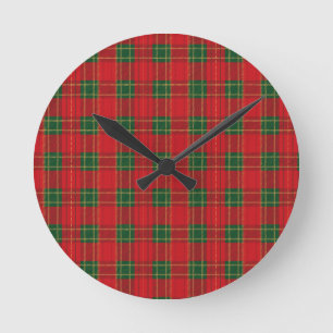 Reloj Redondo Mediano Patrón de Cuadros Navideños Rojo   Diseño Navideño
