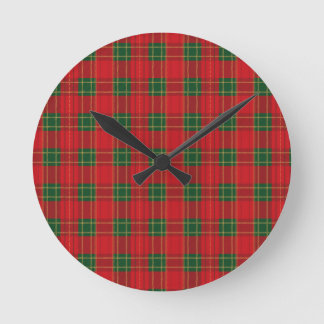 Reloj Redondo Mediano Patrón de Cuadros Navideños Rojo | Diseño Navideño